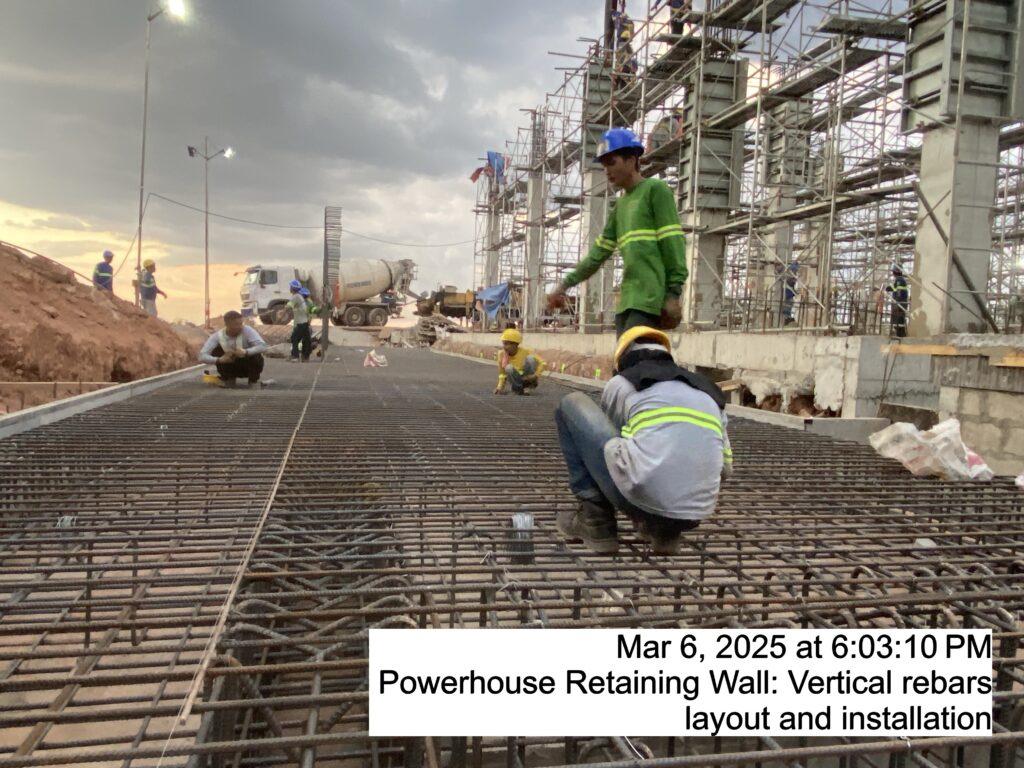 powerhouse retaining wall: vertical rebars layout and installation