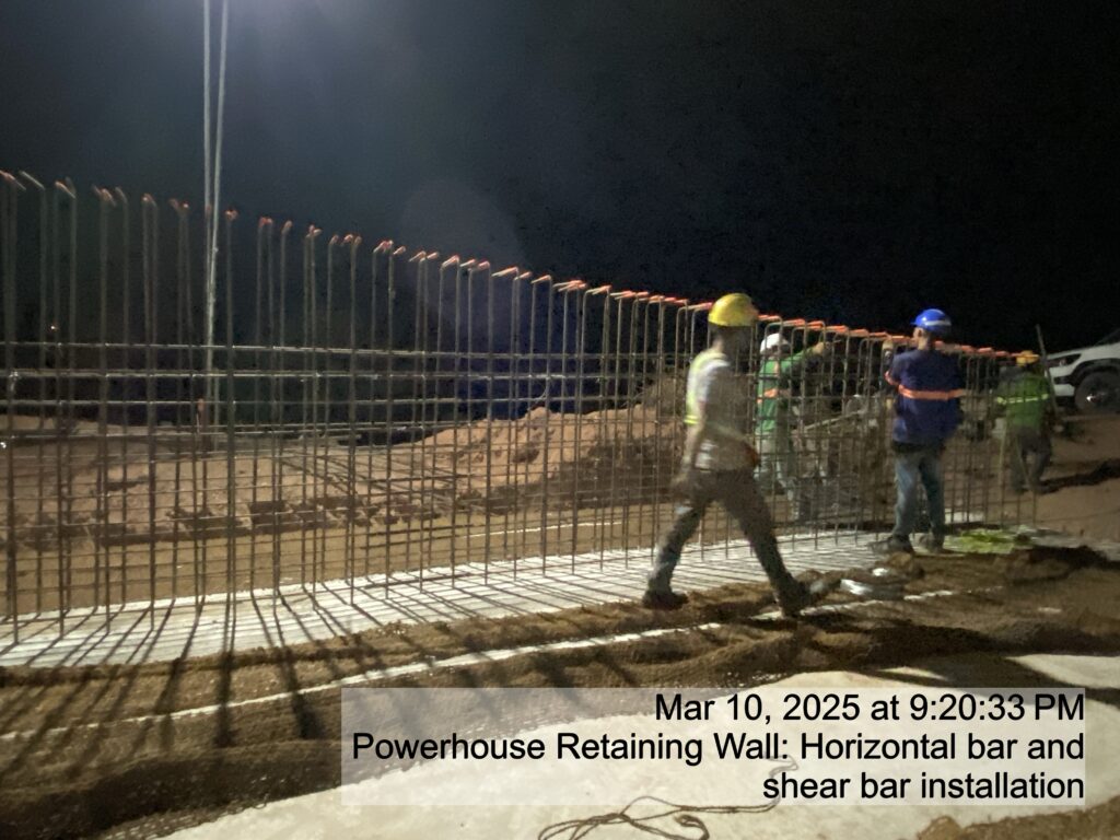 powerhouse retaining wall: horizontal bar and shear bar installation