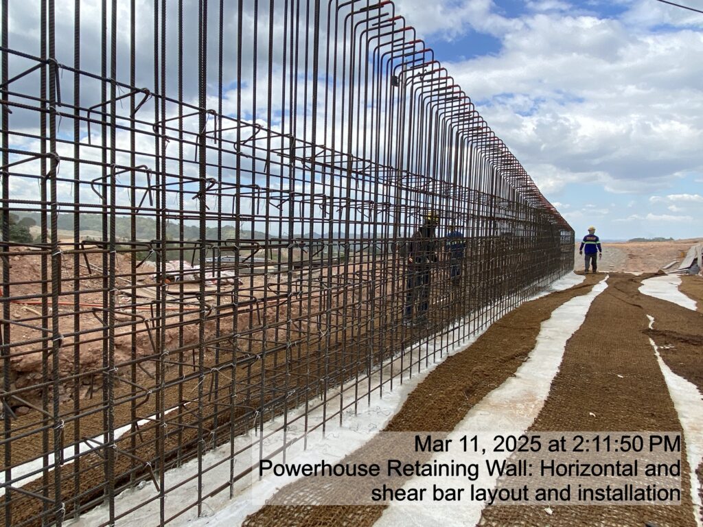 powerhouse retaining wall: horizontal and shear bar layout and installation