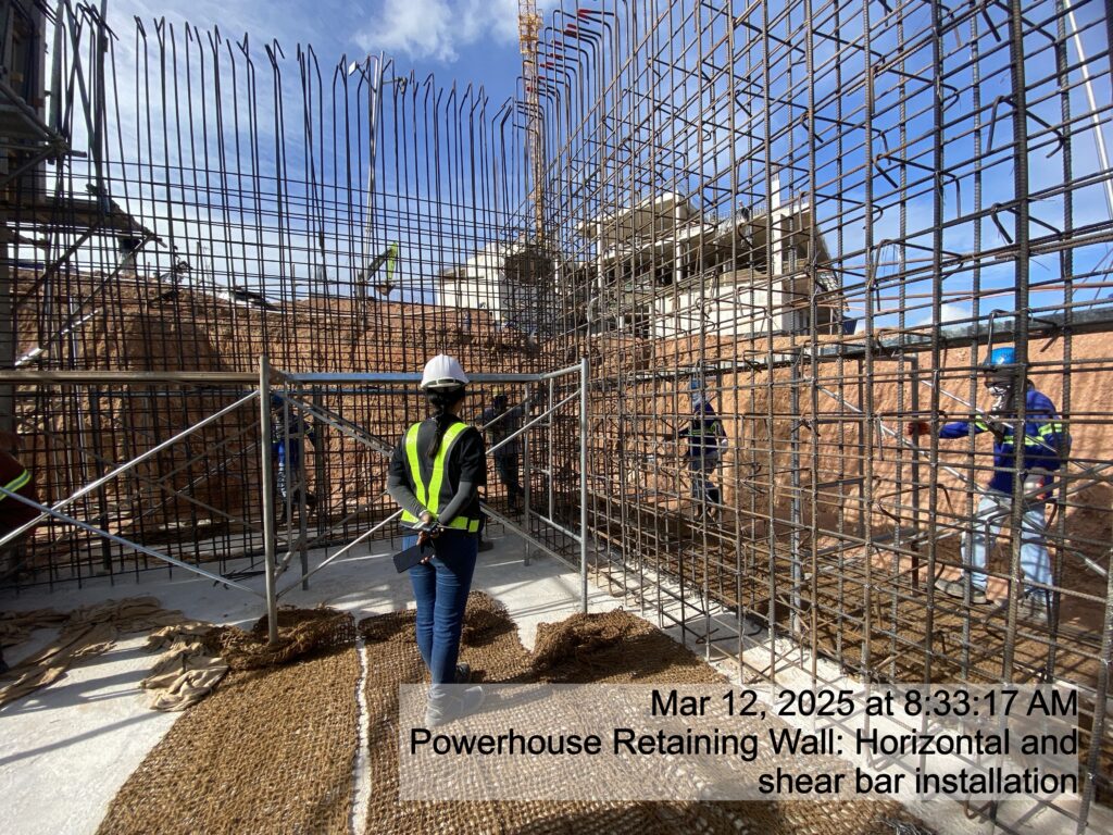 powerhouse retaining wall: horizontal and shear bar installation