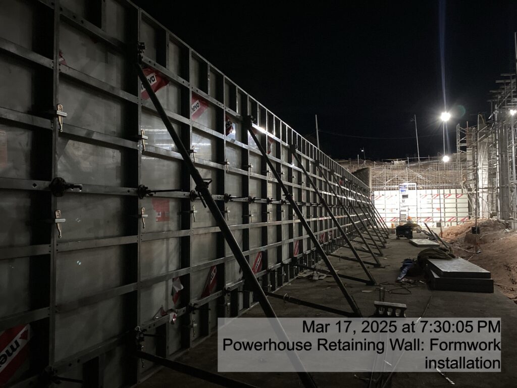 powerhouse retaining wall: formwork installation