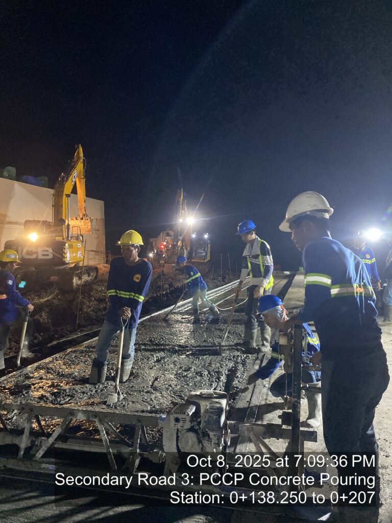 PCCP (Portland Cement Concrete Pavement) secondary road 3: pccp concrete pouring station: 0+138.250 to 0+207